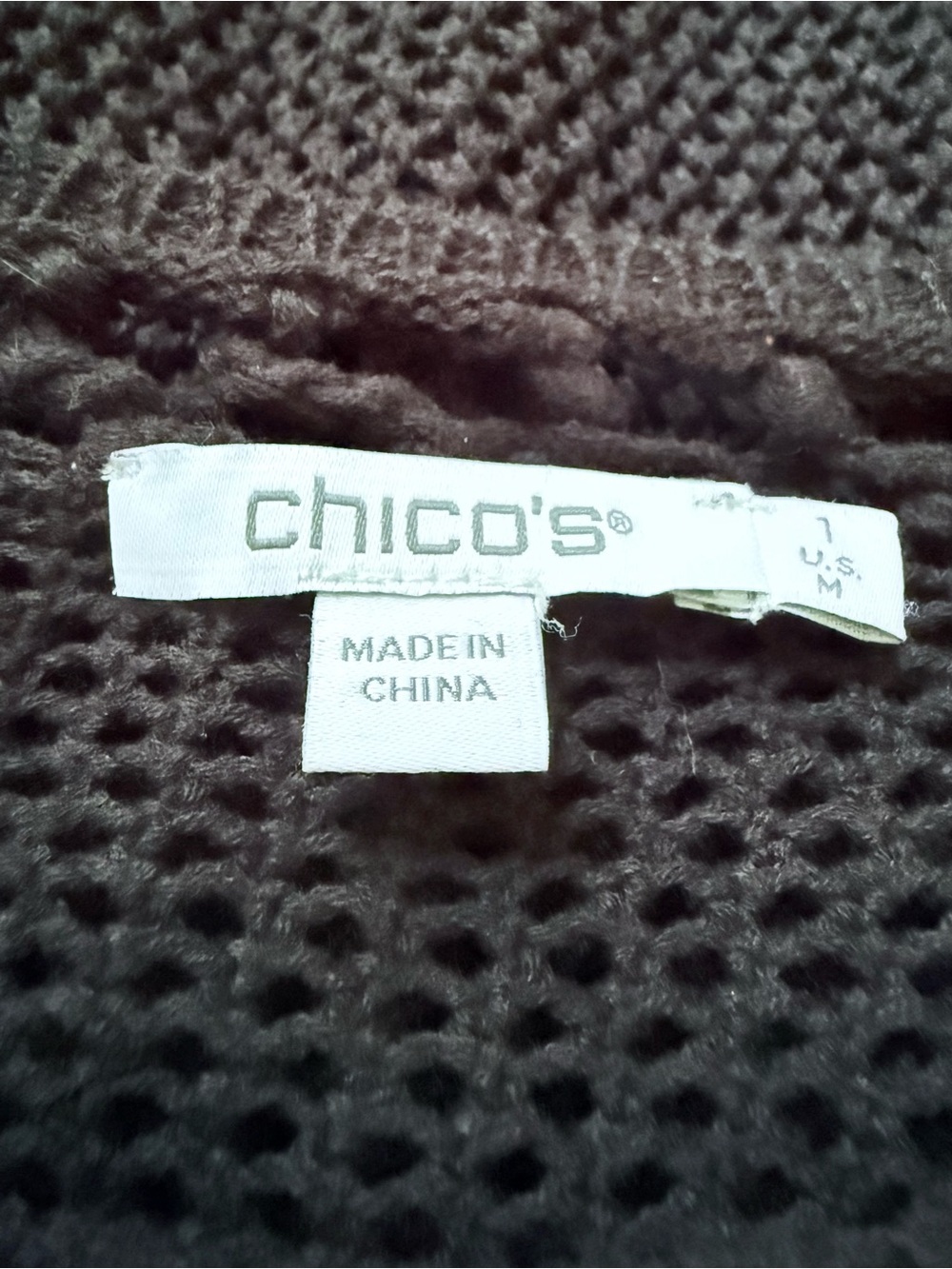 Chico's Black Crochet Knit Short Sleeve Sweater Floral Applique Boho Mesh Sz S - Picture 3 of 7